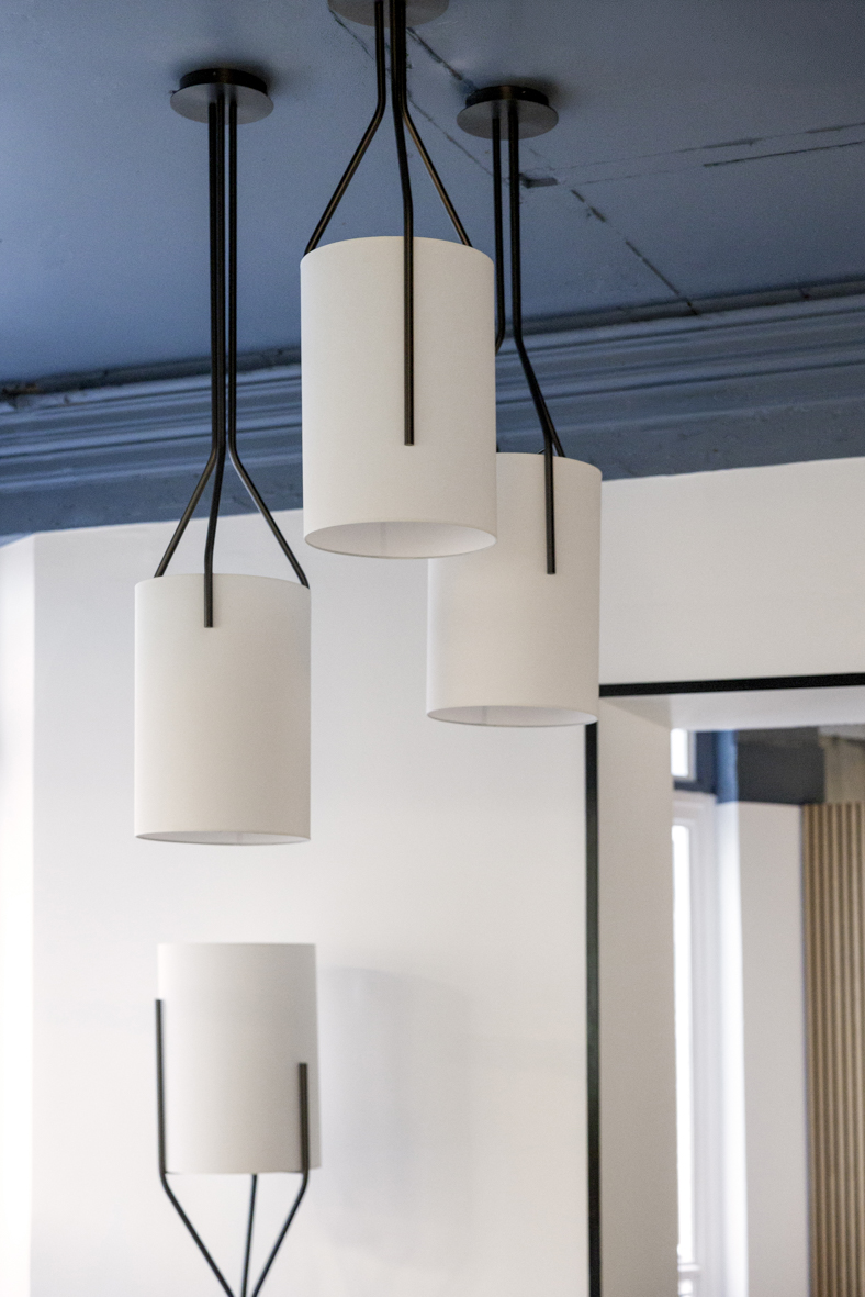 Suspensions Arborescence S, XS et XXS dans le salon d’attente du projet Ternes